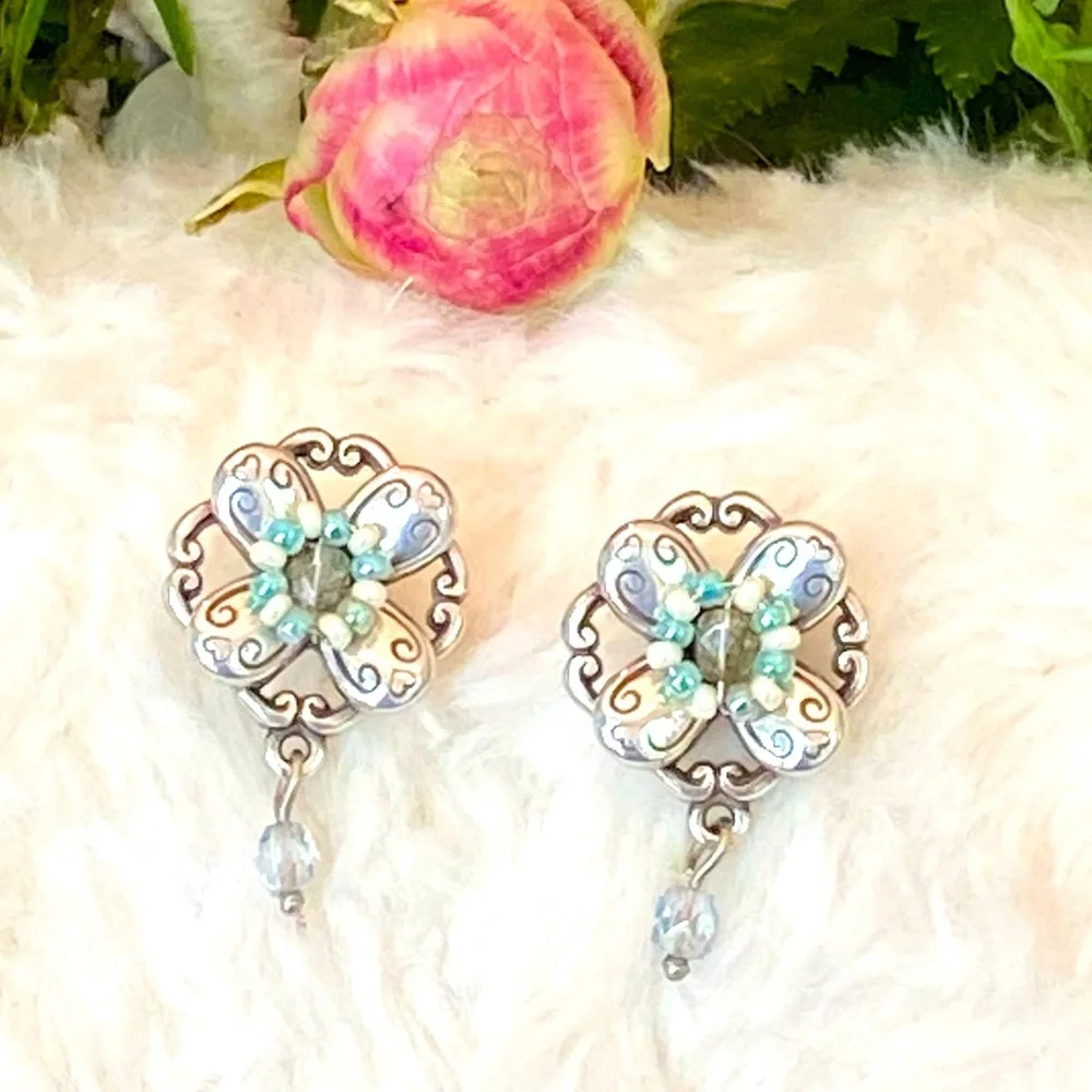 ⭐️SOLD⭐️Brighton ARIEL FLOWER blue pink crystal beads Flower bracelet earrings - Picture 8 of 16